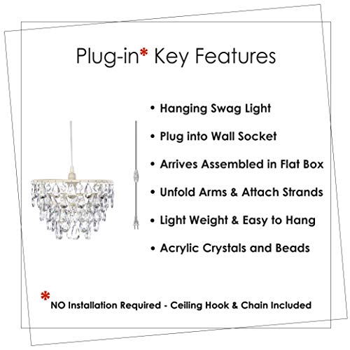 Image of gypsy color The Original Brink House Plug-in 1 Light Crystal White Dome Chandelier H10 inchxW11.5 inch, White Metal Frame with 5 Tiers of Clear Acrylic Crystals