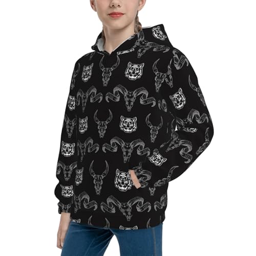 Ram and Tiger Skulls Kid Hoodies Boys Sweatshirts Girls Pullover with Pocket2