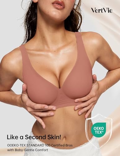 Image of Vertvie Jelly Wireless Bras for Women Push Up Plunge Seamless T-Shirt Bras No Underwire Supportive Full Coverage Bralettes