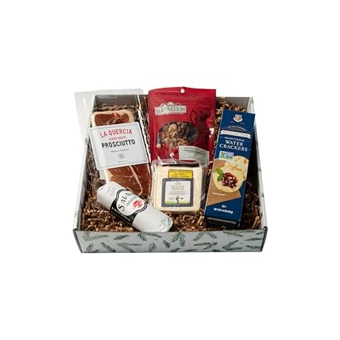 Holiday Charcuterie Gift Box - Proscuitto, Salami, White Cheddar Cheese, Water Crackers, Dried Fruit & Nut Mix - Holiday Gift Basket for Corporate Clients, Family, Friends Cover