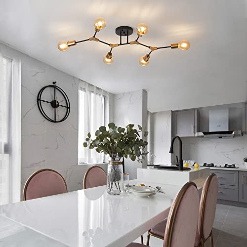 Quoobe Modern Mid Centur 6 Light Semi Flush Mount Ceiling Lighting Fixture For Living Room Bedroom Dining Room Hallway Kitchen Office,Minimalist Gold And Black Sputnik Chandelier #TOP4