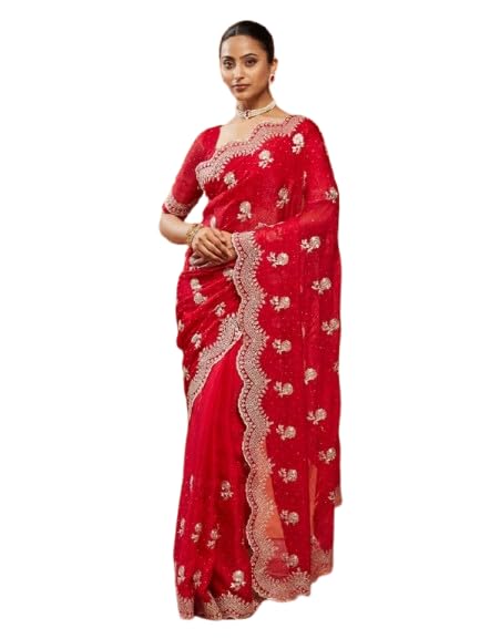 Womens Pure Chiffon Thread Embroidered Saree-image-7