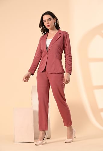 Image of Women's 3-Piece Suit Set | Solid Cotton Blend Blazer, Trousers & Camisole Top | Professional Office & Business Wear Outfit