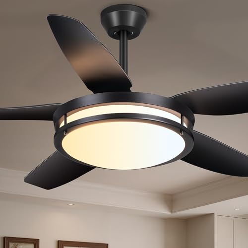 Ohniyou 48'' Fandelier Ceiling Fan with Light - Modern Black Ceiling Light Fixture with Fan and Remote, 3 Colors LED Ceiling Fans for Outdoor Patio Kitchen by Ohniyou - Used condition - US$56.99