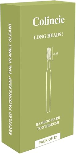 Miniatura 6 de Cepillo de dientes de carbón de bambú extra duro y firme, cabeza larga con mango ancho grueso, blanqueamiento de dientes, paquete de 12