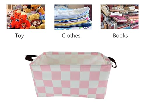 Image of Rectangle Storage Basket Cute Canvas Organizer Bin for Pet /Children Toys, Books, Clothes Perfect for Rooms /Playroom (Grid)