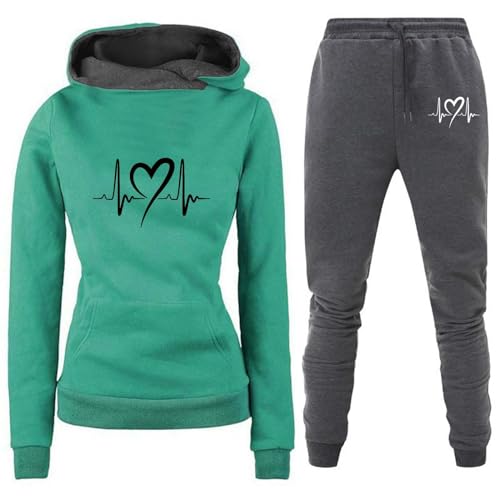 Jogging - Conjunto de 2 piezas de chándal deportivo y sudadera con capucha para mujer, conjunto chic y elegante, conjunto impreso para mujer, chándal para mujer, ropa deportiva (Green, XL), verde, XL