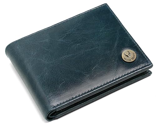 Image of WildHorn Blue Leather Wallet for Men I Ultra Strong Stitching I 6 Card Slots I 2 Currency & 2 Secret Compartments