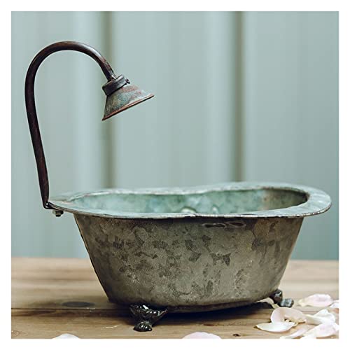 Metal Tub Flower Pots with Faucet, Galvanized Handmade Bathtub Planters Vintage Flower Planter, Garden Decorative Mini Bathtub Planters with Clawfoot,Decorative Indoor/Outdoor Garden Backyard Planter
