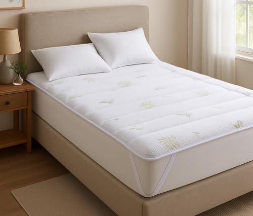 Topper Singolo Aloe Vera Con Elastici Coprimaterasso Trapuntato Imbottito Correttore Materasso Morbido Anallergico Traspirante Misura 90X200 Cm