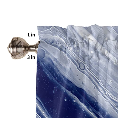 3 Pieces Kitchen Curtains Valances Set Navy Blue Marble Texture Short Curtain Rod Pocket Window Curtain Abstract Ombre Window Treatment Tiers Valances (Single Panel 54"X18",2 Tiers 27.5"X24") #TOP4