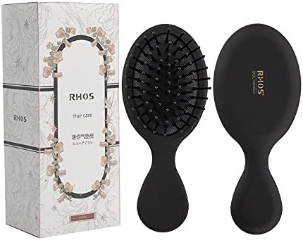 RHOS Mini Hair Brush for Women,Men and Kids-Travel Size Hair Brush for Purse,Pocket,backpack-Small Cushion Paddle Brush with Soft Bristles-Mini Detangler Brush for All Hair Types(1 Pack-Black)