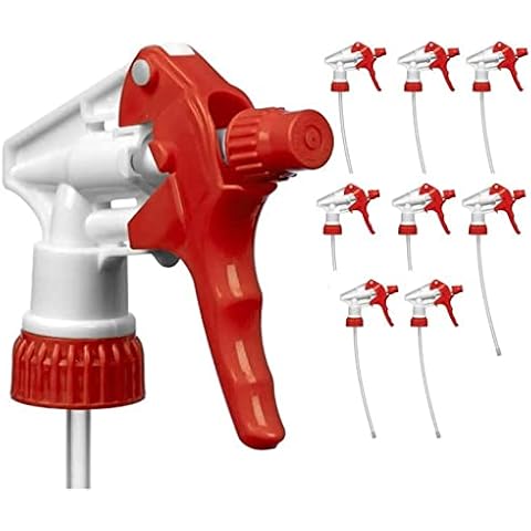 Decony Heavy Duty Replacement Trigger Sprayer Nozzles Industrial and Commercial Cleaning Chemical Resistant for 16oz / 32oz Spray Bottle W/Adjustable 9.25" Dip Tube for 28/400-12 pc. Cover