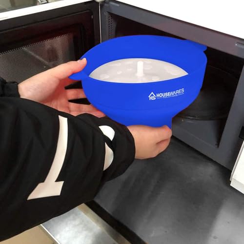 Image of Collapsible Silicone Microwave Hot Air Popcorn Popper Bowl With Lid and Handles - Blue