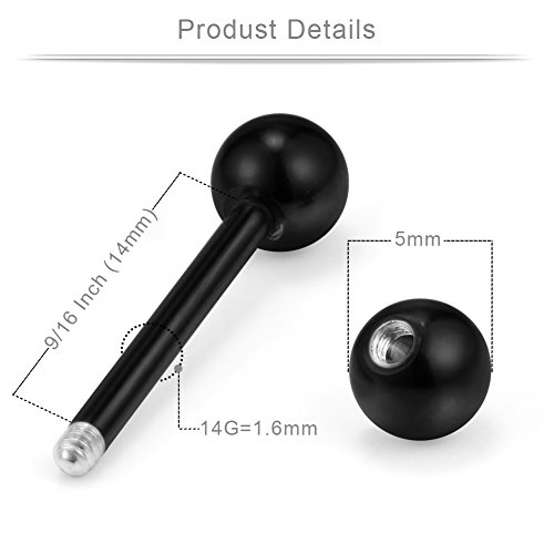Ruifan 14G 9/16Inch Crystal Ball Nipple Tongue Shield Ring Barbell Body Piercing Jewelry Retainer 8Pcs - Black #TOP2