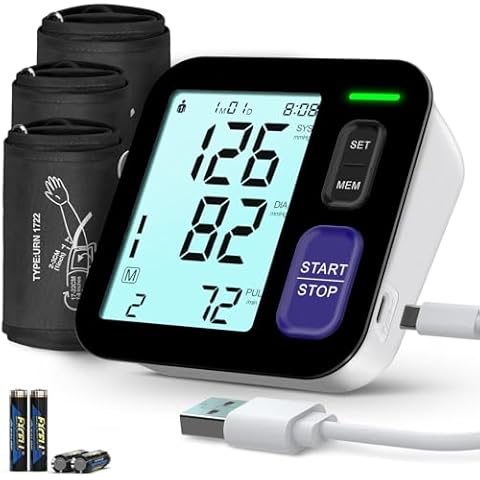 Blood Pressure Machine Upper Arm, 3 Size Cuffs, S, M/L and XL, Small 7"-9", Medium/Large 9"-17" and Extra Large X-Large Cuff 13"-21", Accurate Automatic Digital BP Monitor Home Use, Large Backlit LCD Cover