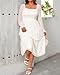 Plus Size Women's White Midi Casual Flounce Long Puff Sleeve Suqare Neck Smocked Women's Tiered Spring A-Line Flowy Dresses