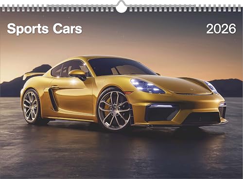 N Neumann Sports Cars Calendar 2026 - Wall Calendar DIN A3 (approx. 42 x 30 cm) with 12 Luxury Car Designs, 4-Language Calendar & Spiral Bound, Exclusive Picture Calendar for PS & Sports Car Fans