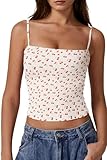 QINSEN Tank Tops for Women Double Lined Fitted Adjustable Spaghetti Strap Camisole Sleeveless Going Out Tops Cherry M