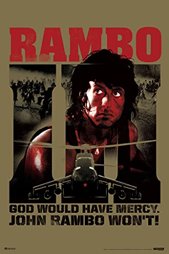 Rambo III 3 God Would Have Mercy John Rambo Wont Retro Vintage 80s Movie Theater Decor Memorabilia Action Film Sylvester Stallone Series Collection Classic Cool Wall Art Print Poster 12x18