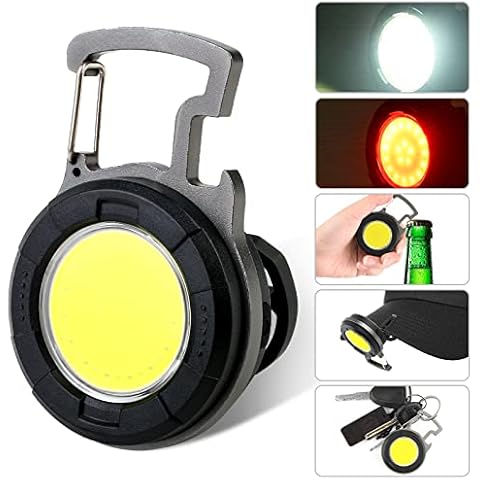 Small Portable Keyring LED Work Light, 500 Lumens COB Rechargeable Keychain Mini Torch, 4 Light Modes LED Keychain Flashlight, with Magnetic Base Hook Tiny Light Torch for Camping, Repair, Garage Cover