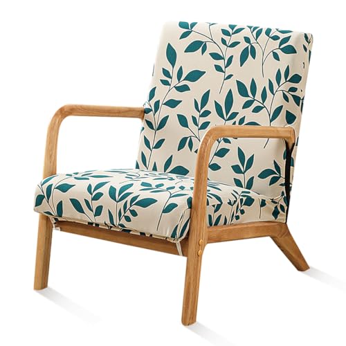 SONNACH Mid-Century Modern Chair Cover,Stretch Accent Chair Slipcovers with Arms,Printed Reading Armchair Covers Washable for Living Room (Green Leaf)