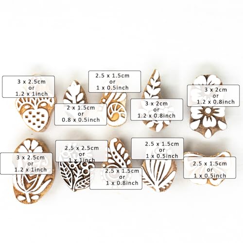 Image of Hashcart Wooden Indian Traditional Design Printing Stamps / Blocks for Printing Saree Border / Dresses / Craft Card Making / Scrapbook / Clay Pottery (Set of 10)