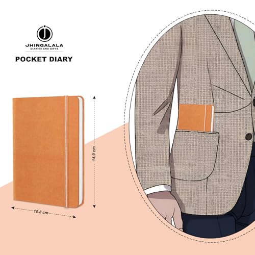Image of Jhingalala Diaries - Fabric Cover Hardbound Pocket Journal Notebook I Fabric Series Journal Diary For Girls and Women I Pocket Diary With Elastic Closure I Size A6 I 192 Ruled Pages (Orange)
