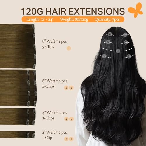 Image of DOORES Human Hair Extensions Clip Ins, Chocolate Dip Color Melt 18 Inch 7pcs 120g, Clip in Hair Extensions Remy Natural Hair Extensions Thick Silky Straight Hair