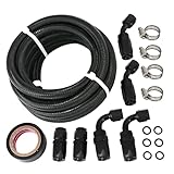 Tektall 6AN Universal Fuel line Hose Fitting Kit 3/8" Nylon Stainless Steel Braided 10Ft with 6 Pcs