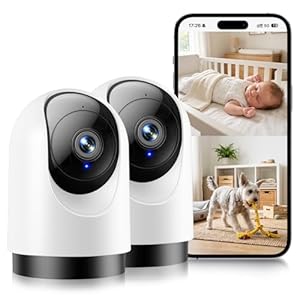 YOTON Überwachungskamera Innen, 2K Kameras für die Sicherheit zu Hause mit Bewegungserkennung, funktioniert mit Alexa & Google Home, 2er-Pack