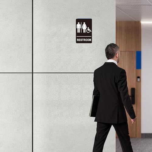 Image of (2 Pack) Restroom Signs - Acrylic Restroom Sign for Business with Strong Self-Adhesive, Bathroom Door Signs for Home Office or Wall, Waterproof and Easy to Install (7.5 x 5 Inches Unisex)