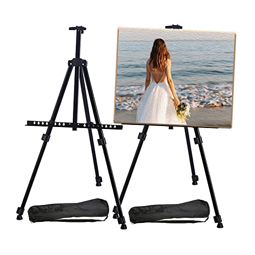 2Pcs 66 Inches Arts Crafts Easel By Aokbean Aluminum Metal Tripod Easel Stand With Portable Bag Adjustable Height Easel For Floor Painting Displaying (66 In Black-2 Pack) #TOP12