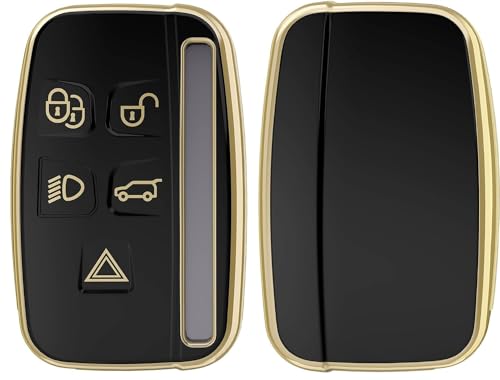 SHOPOFLUX TPU Car Key Cover Compatible for Jaguar & Range Rover Evoque Velar Discovery LR4 Land Rover Sport XF XJ XE F-PACE F-Type 5 Button Smart Key – Black