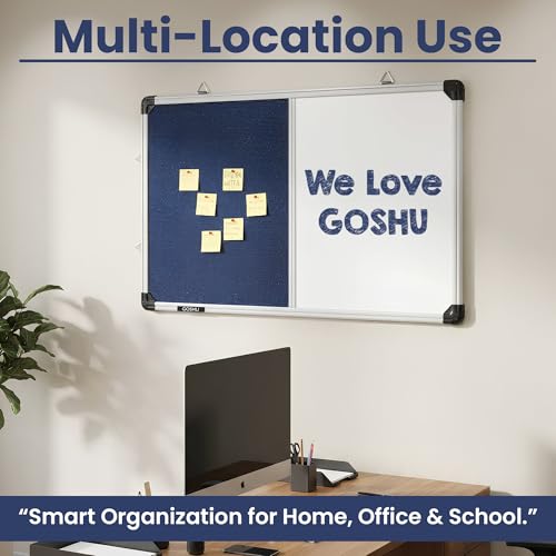 Image of GOSHU Combination White Board 2 feet x3 feet & Blue Pin-Up Notice Board | Non-Magnetic Dual Board for Home, Office & School (2x3 feet, Pack of 1 Item)