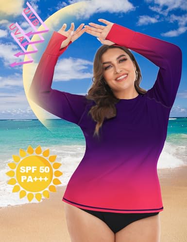 FOREYOND Plus Size Rash Guard Shirts for Women Long Sleeves UPF 50+ Sun Protection Loose Fit Swimming Tops Swimwear2