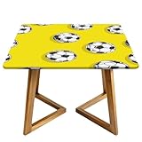 Highdi Cuadrado Mantel Impermeable, Mantel de Tela Oxford Antimanchas Protector Mesa con Borde Elástico,Cubre Encimera para Cocina, Comedor - Impresión 3D de Fútbol (Amarillo,140cm)