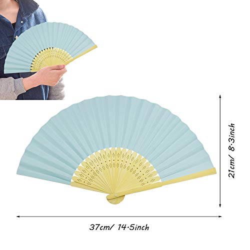 Miniatura 5 de Woohome 12 Pz Ventilador De Papel De Bambú Plegable Mano Ventilador Para Decoraciones De Bodas, Fiestas, Bailes, Diy Azul Claro