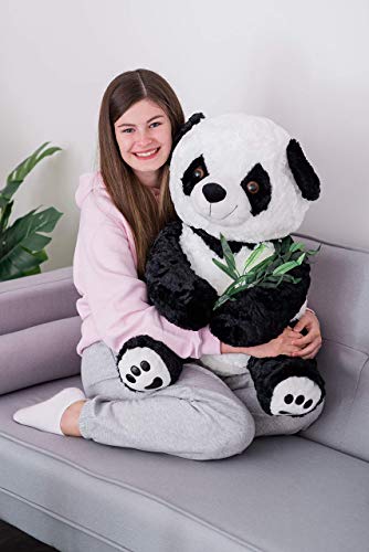 Grande Hecho a Mano Gigante Panda Peluche con Relleno Grande Oso de Peluche Peluches con Bambú 65cm Alto (sobre 25 Inches)