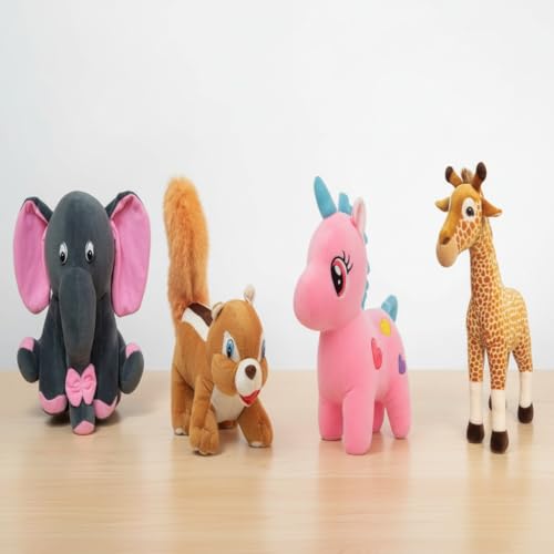 Image of Pack of 4 Elegant Soft Toys Combo Plush Stuffed Animals Toy Figures (Grey Appu-Giraffe-Unicorn-Squirrel)