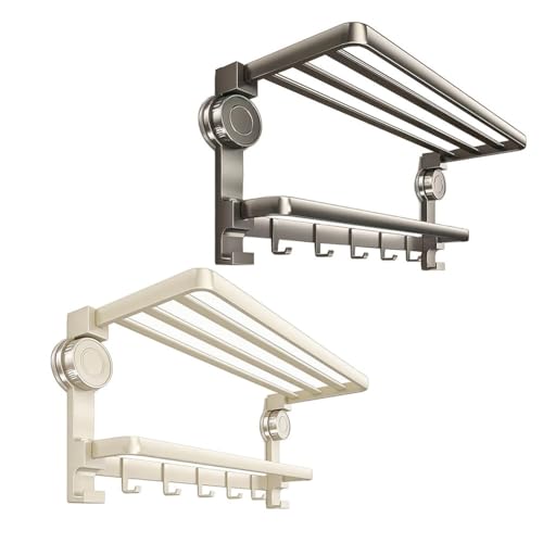 Toallero plegable negro de acero al carbono inoxidable con 2 barras para baño 5
