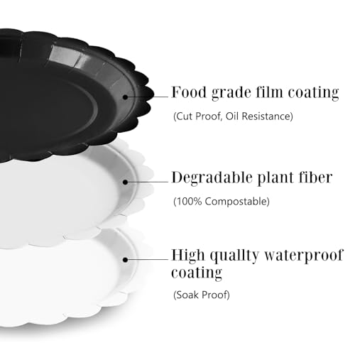 Tyzarglef 105PCS Paper Plates and Napkins Set, 7 Inch Scalloped Disposable Tableware with Forks for Birthdays, Garden Parties & Outdoor Events, Serves 35, Black by Tyzarglef - Image 3