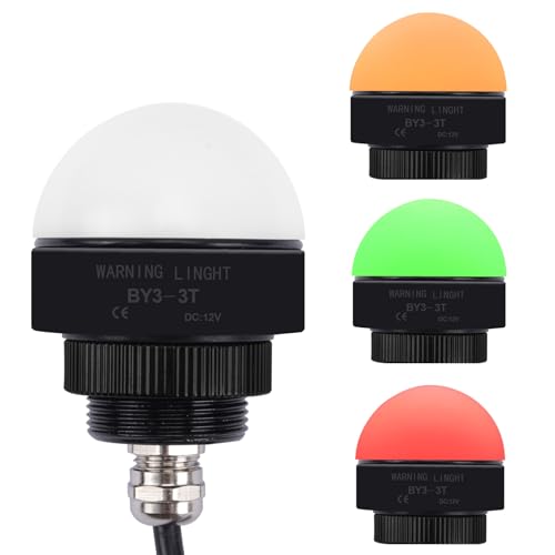 12V Industrial Warning Light, DC/AC 3 Colors 1 Layer LED Signal Tower Indicator, IP65 Waterproof, Continuous Visual Alert for Machinery Safety
