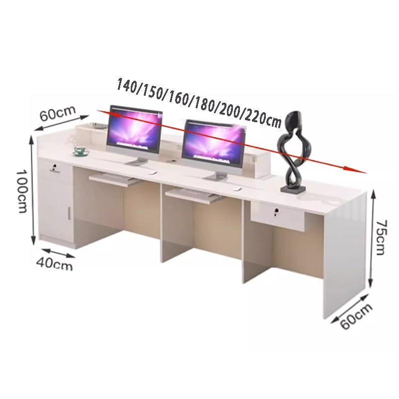 Zakrzywione biurko z kablem przechodzącym przez przestronną stację roboczą i zamykanymi szufladami, stolik powitalny do biura, holu, salonu, sklepu, B, lewy, 150 x 60 x 100 cm