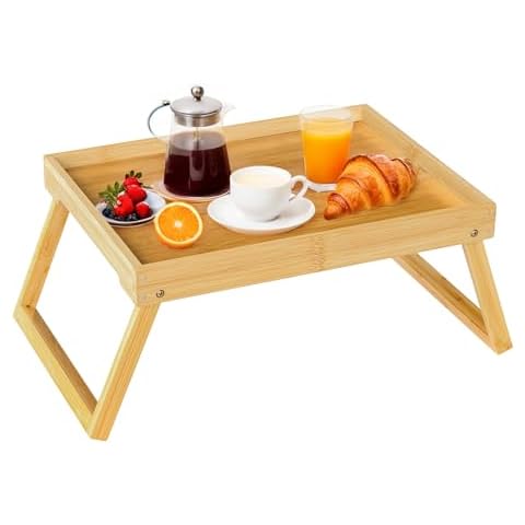 Bamboo Bed Tray Table with Folding Leg Cover
