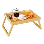 Bamboo Bed Tray Table with Folding Leg, Breakfast in Bed Tray for Eating,TV Table, Laptop Computer,Snack,Sofa or Working, Laptop Desk(Beige)