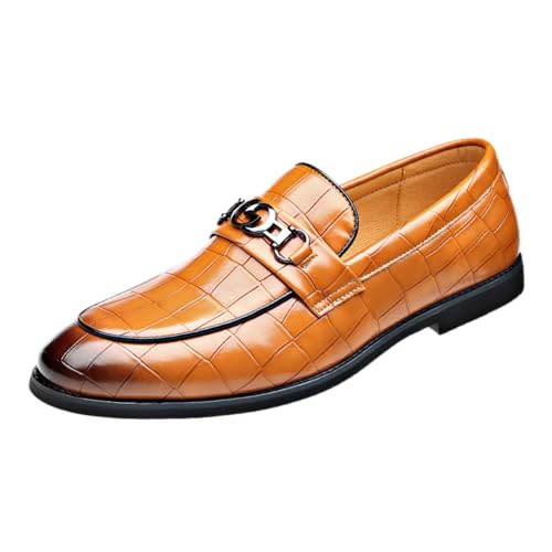 Mens Classic Leather Slip On Dress Loafers Casual Comfort Round Toe Non-Slip Formal Business Shoes for Driving Walking Party Wedding