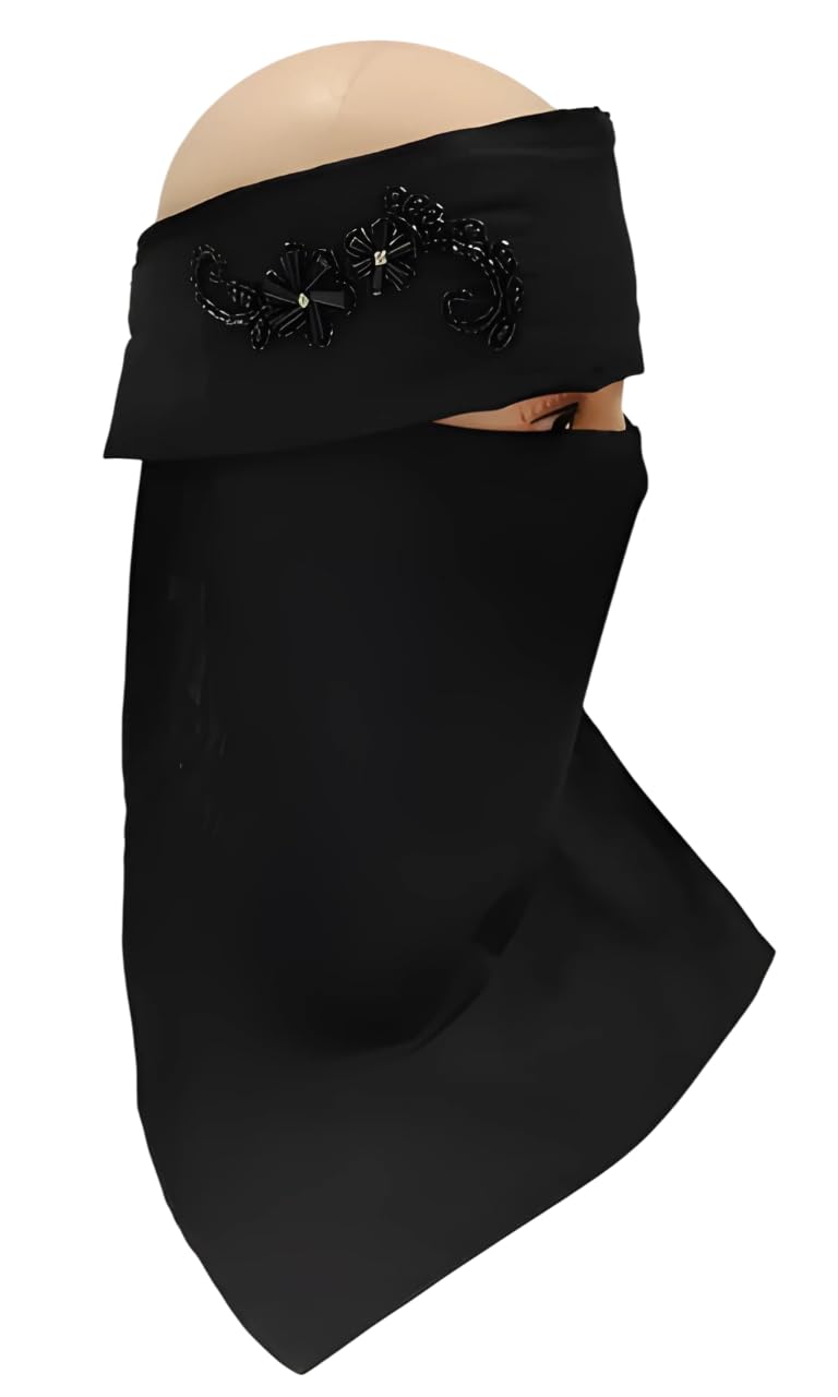 Fancy Black Flower Hand Work Hijab Nose Piece For Muslim Women and Girls abaya burqa for ladies hijab stylist nose piece(Random Design)-image-6