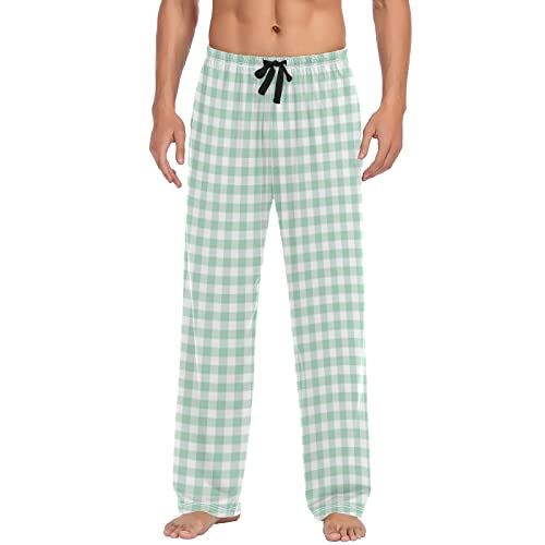 Grey Checkered Gingham Men's Pajama Pants Sleepwear Lounge Pajama Bottoms