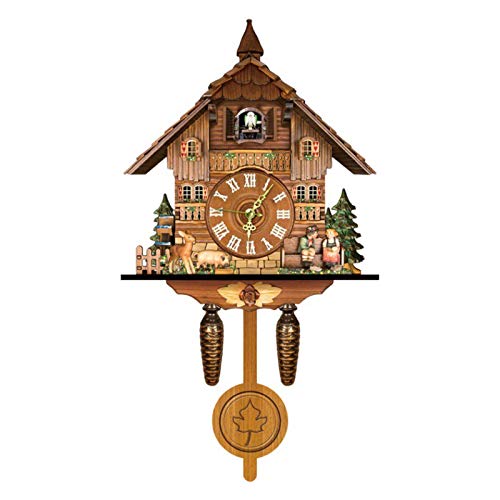 qiuqiu Retro Wooden Swinging Cuckoo Wall Clock, Timekeeping Alarm Clock for Living Room, Office, Study, Bedroom, Hotel, Classroom
